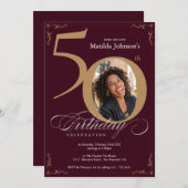 Invitation 50e anniversaire Classy Bourgogne Gold Photo perso (Devant / Derrière)