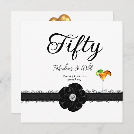 Invitation 50e Anniversaire Cocktails Balloons (Devant / Derrière)