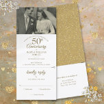 Invitation 50e anniversaire Coeur Confetti Mariage Photo RSVP<br><div class="desc">Une invitation tout en un et une carte rsvp pour que vous personnalisiez avec votre photo mariage préférée et vos détails spéciaux de célébration du 50e anniversaire de mariage doré dans la typographie or chic. L'inverse présente des confettis de coeur d'amour doré. L'invitation comprend une carte RSVP qui peut être...</div>