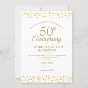 Invitation 50e Anniversaire Coeurs d'or Changer la date