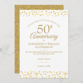Invitation 50e Anniversaire Cœurs Dorés Changer la Date (Devant / Derrière)