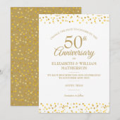 Invitation 50e Anniversaire Cœurs en Or Changement de Date (Devant / Derrière)