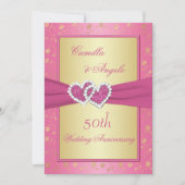 Invitation 50e Anniversaire Cœurs Unis Rose et Or (Devant)