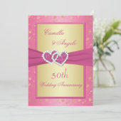 Invitation 50e Anniversaire Cœurs Unis Rose et Or (Debout devant)