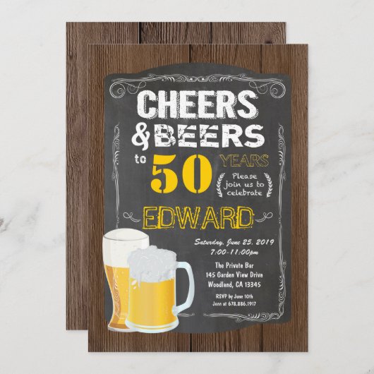 Invitation 50e anniversaire. Concours à 50 ans de bière (Devant / Derrière)