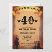 Invitation 50e anniversaire cowboy vieux papier cheval cheval (Devant)