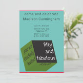 Invitation 50e anniversaire Cube géométrique TURQUOISE (Debout devant)