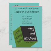 Invitation 50e anniversaire Cube géométrique TURQUOISE (Devant / Derrière)