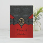 Invitation 50e Anniversaire Cuir Noir Rouge Bow bijou en or (Debout devant)