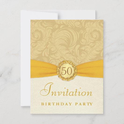 Invitation 50e anniversaire - Damas d'or avec monogramme (Devant)