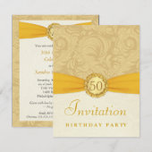 Invitation 50e anniversaire - Damas d'or avec monogramme (Devant / Derrière)