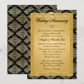 Invitation 50e anniversaire | damas noir et or (Devant / Derrière)