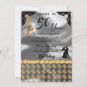 Invitation 50e Anniversaire Dance Party Argent Foil Orange He