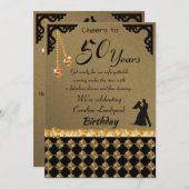 Invitation 50e Anniversaire Dance Party Orange Heart Gem Dama (Devant / Derrière)