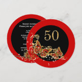 Invitation 50e anniversaire de femme | papillons or rouge (Devant / Derrière)