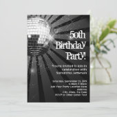 Invitation 50e anniversaire de fête Black Sparkle Disco Ball (Debout devant)