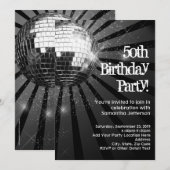Invitation 50e anniversaire de fête Black Sparkle Disco Ball (Devant / Derrière)
