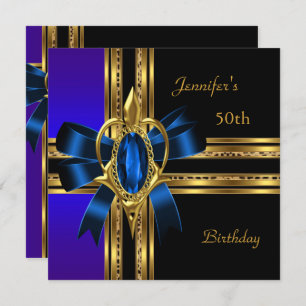 Invitation 50e Anniversaire de fête Bleu Coeur d'or Bijou