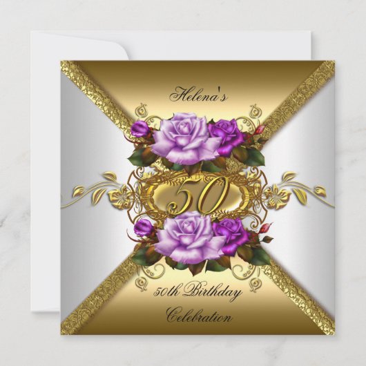 Invitation 50e anniversaire de fête Elégant Rose Purple Gold (Devant)