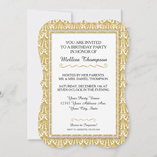 Invitation 50e anniversaire de fête Glam Great Gatsby Style (Dos)