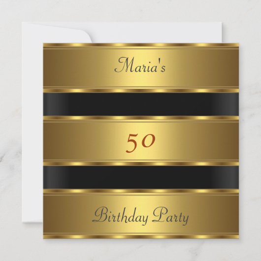 Invitation 50e anniversaire de fête Gold Black (Devant)