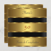 Invitation 50e anniversaire de fête Gold Black Cumpleaños (Devant / Derrière)