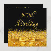 Invitation 50e anniversaire de fête noir or arc brillant glam (Devant / Derrière)
