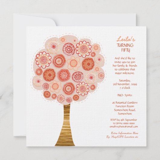 Invitation 50e anniversaire de fête Orange Blossom Tree Invit (Dos)