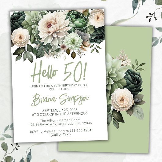 Invitation 50e anniversaire de fête Sage Green Floral