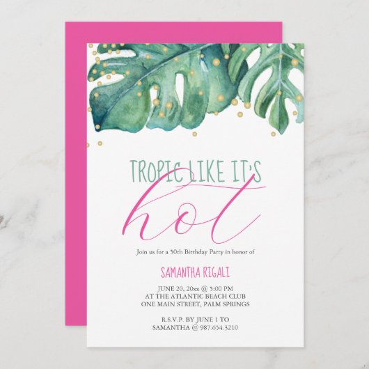 Invitation 50e anniversaire de fête Thème tropical (Devant / Derrière)