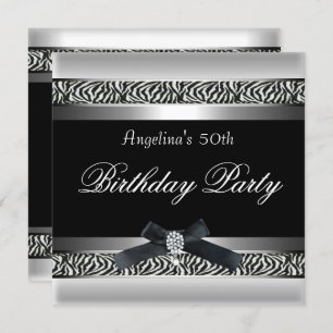 Invitation 50e anniversaire de fête Zebra Black White Diamond
