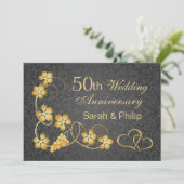 Invitation 50e anniversaire de feuilles d'or et de coeurs uni (Debout devant)