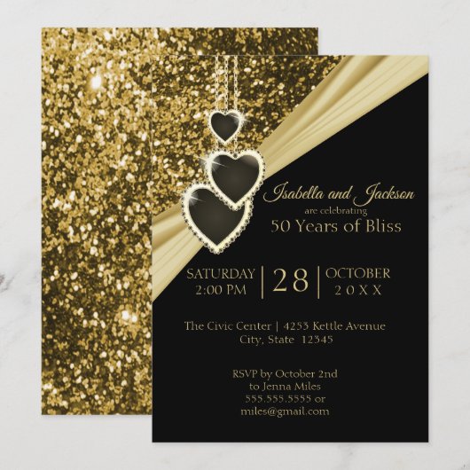Invitation 50e anniversaire de Glitter en or (Devant / Derrière)
