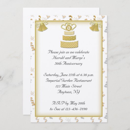 Invitation 50e anniversaire de Gold Cake (Devant / Derrière)