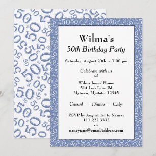 Invitation 50e anniversaire de la fête bleu/blanc Motif numér