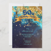 Invitation 50e Anniversaire de la fête Blue Gold Sparkles Cla (Devant)