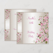 Invitation 50e anniversaire de la fête Crème Soie rose Fleur (Devant / Derrière)