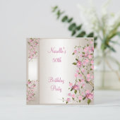 Invitation 50e anniversaire de la fête Crème Soie rose Fleur (Debout devant)