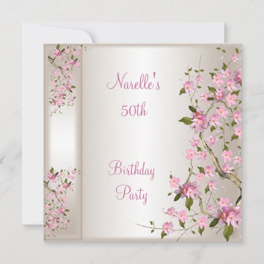 Invitation 50e anniversaire de la fête Crème Soie rose Fleur (Devant)