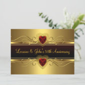 Invitation 50e Anniversaire de la fête d'or noir Coeur rouge (Debout devant)