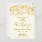 Invitation 50e anniversaire de la fête d'or Rose Floral Ivory (Devant)