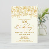 Invitation 50e anniversaire de la fête d'or Rose Floral Ivory (Debout devant)