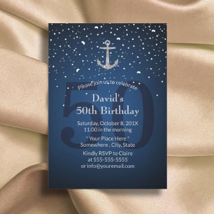 Invitation 50e anniversaire de la fête Marine Bleu et Ancre d