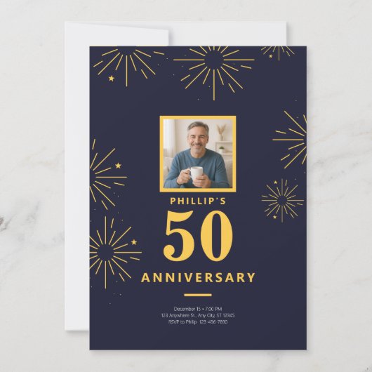 Invitation 50e anniversaire de la fête Marine Blue Gold Firew (Devant)
