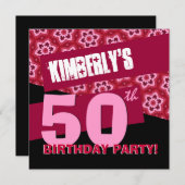 Invitation 50e anniversaire de la fête moderne Red Black Pink (Devant / Derrière)
