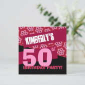 Invitation 50e anniversaire de la fête moderne Red Black Pink (Debout devant)