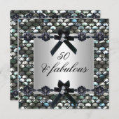 Invitation 50e anniversaire de la fête Silver Sequins noir bl (Devant / Derrière)