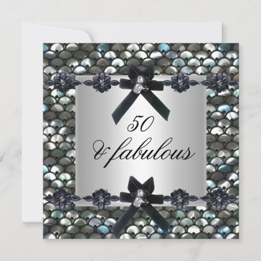 Invitation 50e anniversaire de la fête Silver Sequins noir bl (Devant)