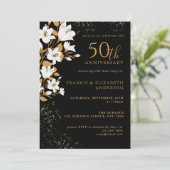 Invitation 50e anniversaire de la florale d'or noir Mariage (Debout devant)