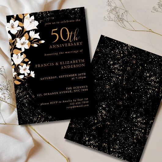 Invitation 50e anniversaire de la florale d'or noir Mariage